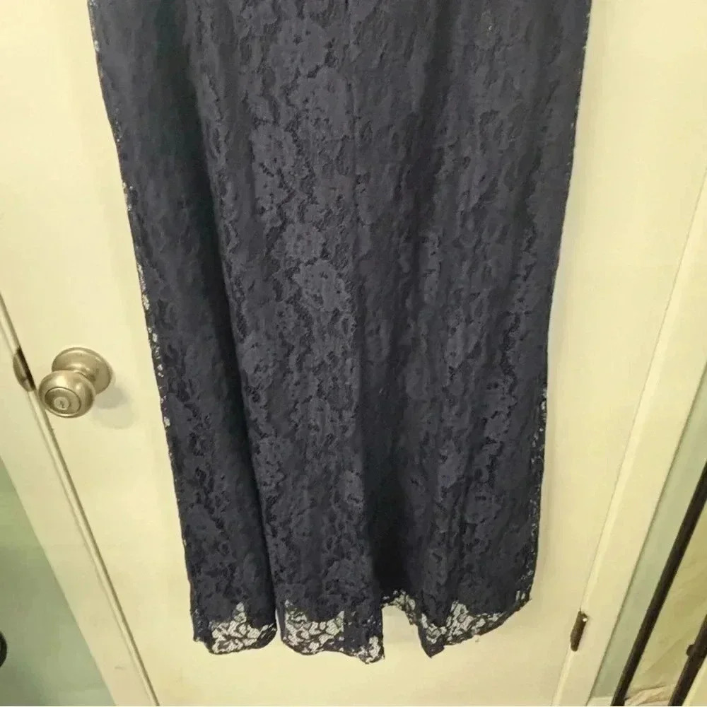 Amsale navy blue lace sleeveless maxi gown sz 16 - Picture 8 of 9